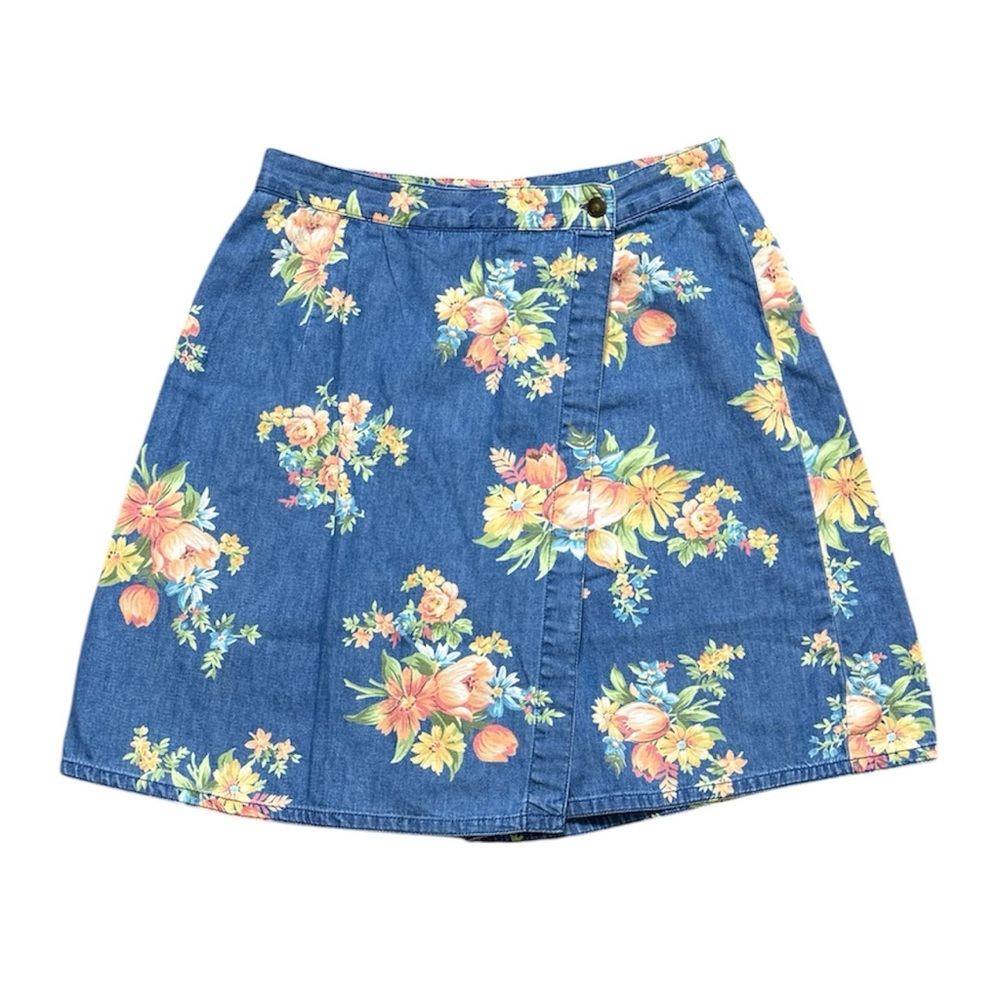 Villager Sport Vtg Liz Claiborne Skort Skirt Shorts Floral Denim Chambray 4 6